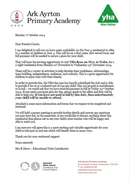 Ross-on-Wye Year 3 letter image