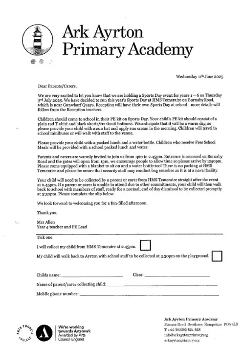 Sports Day letter image