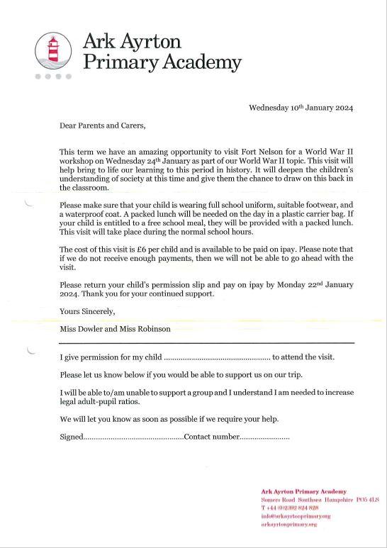 Yr 6 Fort Nelson letter image